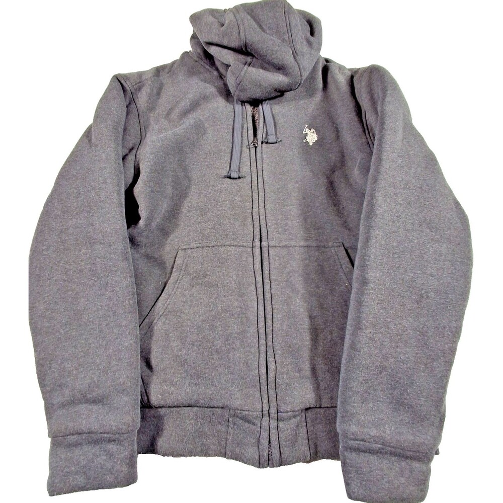 U.S. Polo Assn Men's Small Gray Full Zip Hoodie Fleece Lined Sweatshirt